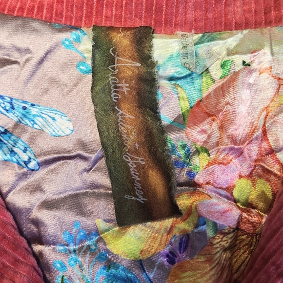 Aratta Anthropologie Pink Corduroy 'Alexander' Jacket Tan Elbows Floral Lined M - Picture 12 of 16